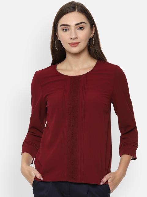 

Van Heusen Woman Maroon Self Design Top