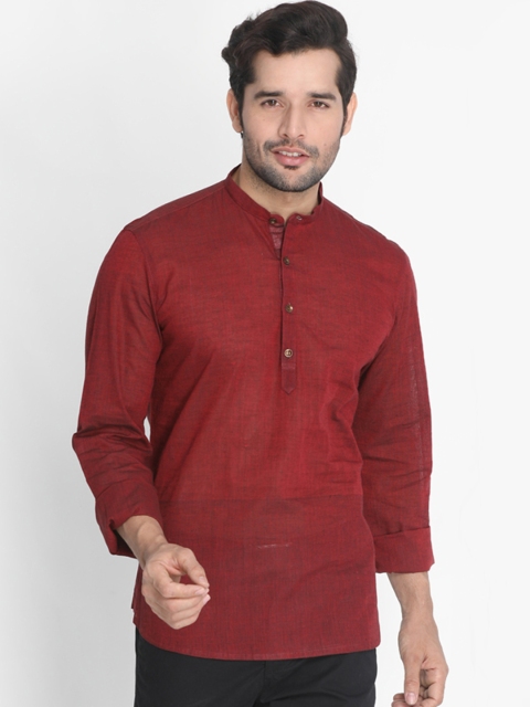 

VASTRAMAY Men Maroon Solid Straight Kurta