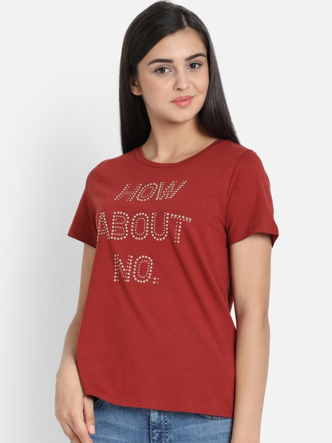 

COVER STORY Women Rust Printed Round Neck T-shirt
