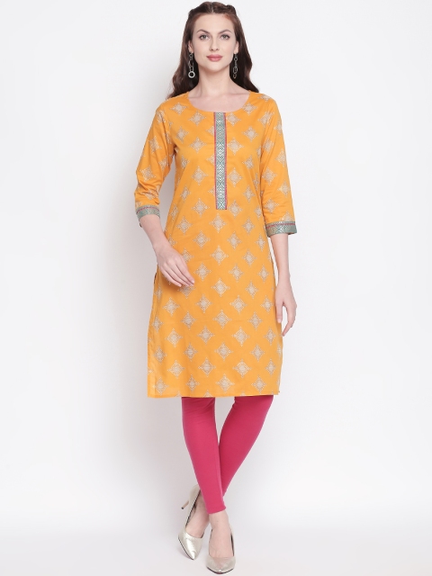 

RANGMANCH BY PANTALOONS Women Yellow & White Printed Straight Kurta