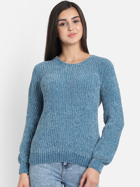 

COVER STORY Women Blue Solid Pullover Sweater