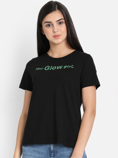 

COVER STORY Women Black Printed Round Neck T-shirt