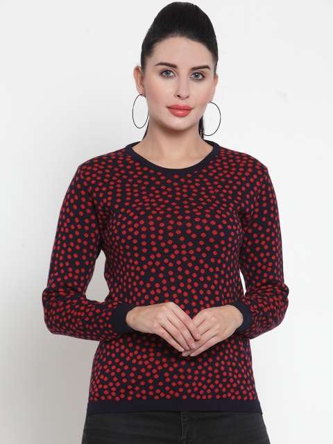 

Kalt Women Navy Blue & Red Printed Pullover Sweater