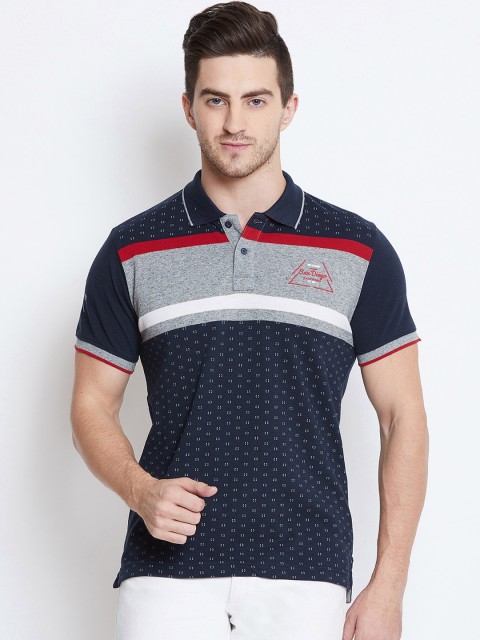 

Duke Men Blue & Grey Printed Polo Collar T-shirt