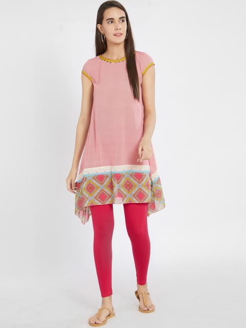 

Fusion Beats Pink & White Printed Tunic