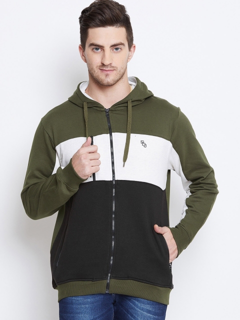 

Duke Men Green & White Colourblocked Hooded Sweatshirt