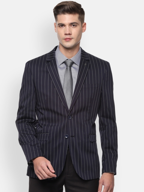 

Van Heusen Men Navy Blue Striped Single-Breasted Slim-Fit Blazer