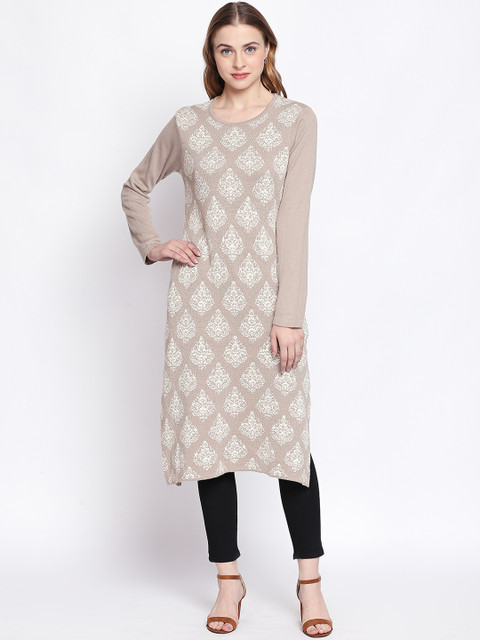 

RANGMANCH BY PANTALOONS Women Beige Printed Straight Kurta
