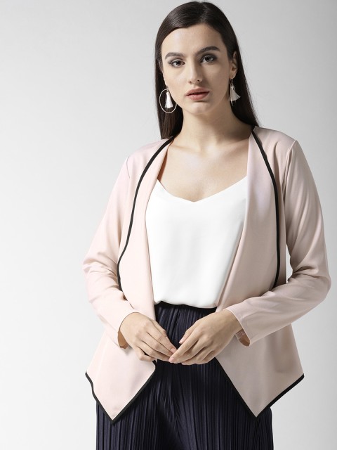 

QUIERO Women Peach-Coloured Solid Lapel Shrug