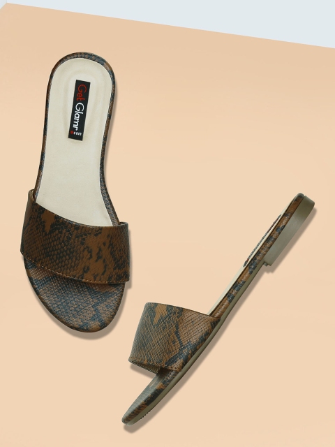 

Get Glamr Women Brown Printed Open Toe Flats