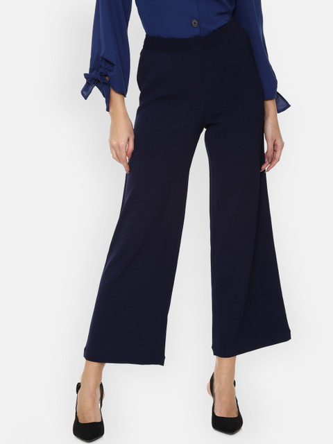 

Van Heusen Woman Navy Blue Solid Parallel Trousers