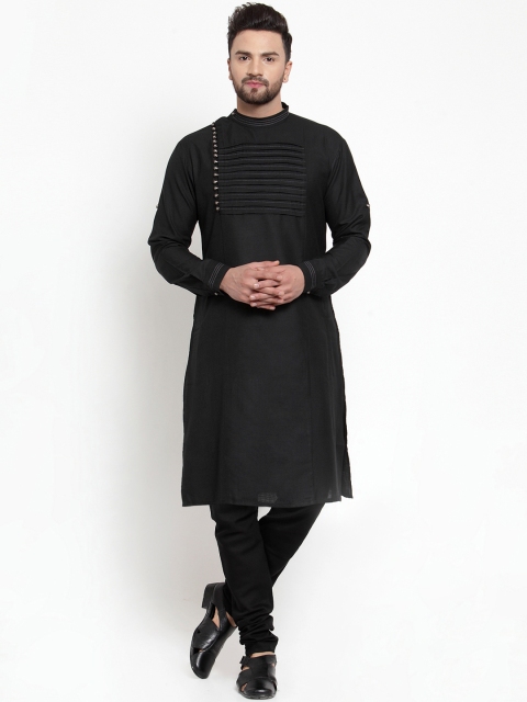 

TREEMODA Men Black Solid Linen Kurta with Churidar