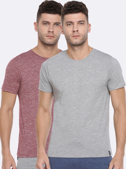 

Force NXT Men Pack of 2 Slim Fit Solid Round Neck T-shirts, Grey