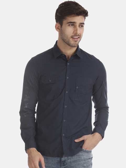 

Ed Hardy Men Navy Blue Regular Fit Solid Casual Shirt