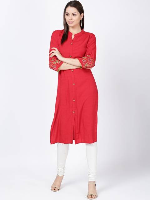 

Soch Women Red Embroidered Straight Kurta