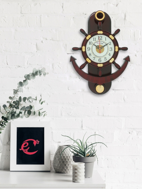 

eCraftIndia Brown Quirky 38.1 cm x 25.4 cm Solid Analogue Wall Clock