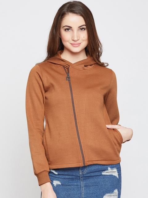 

RARE Women Brown Solid Hooded Sweatshirt