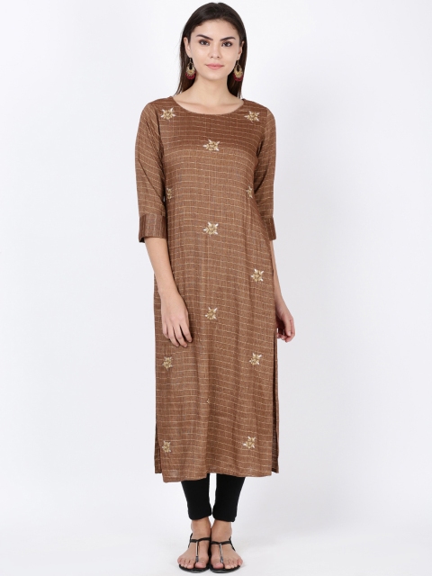 

Soch Women Brown Embroidered Straight Kurta