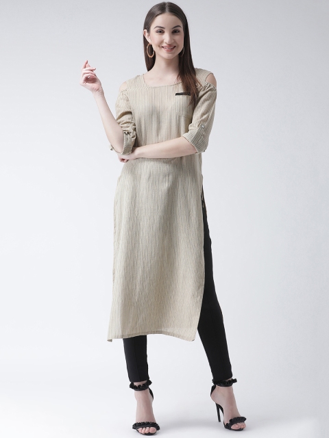 

Texco Women Khaki & Black Striped Straight Kurta