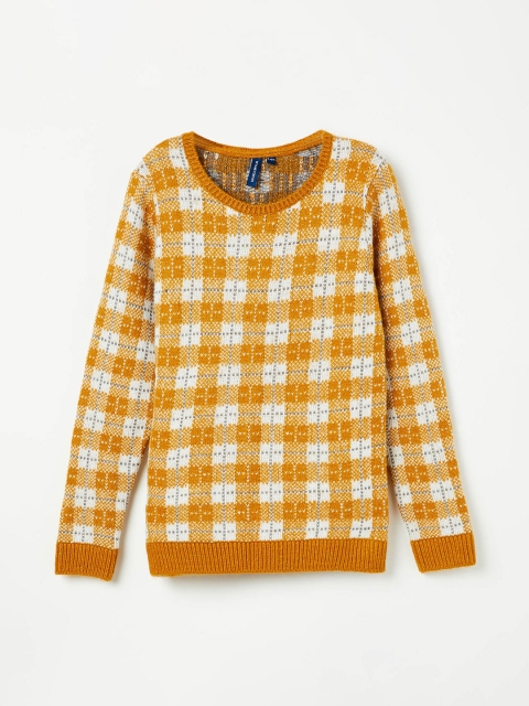 

Fame Forever by Lifestyle Girls Mustard Yellow & White Checked Pullover Sweater