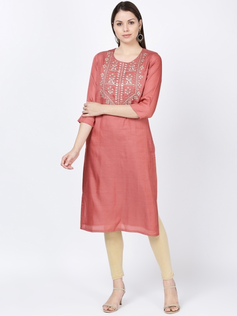 

Soch Women Pink & Silver-Coloured Gotta Patti Embroidered Straight Kurta