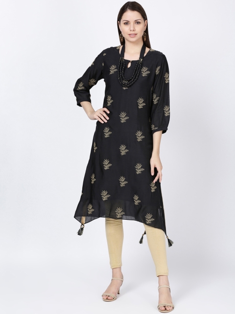 

Soch Women Black & Beige Embroidered A-Line Kurta