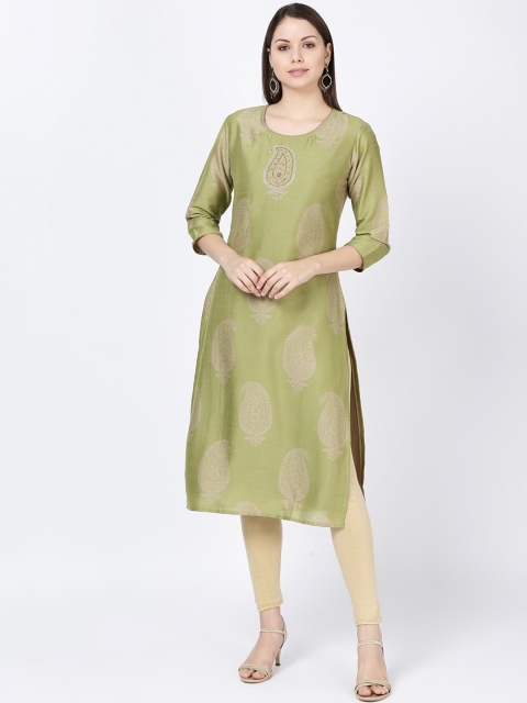 

Soch Women Green & Beige Paisley Embroidered Straight Kurta