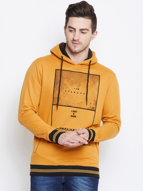 

Duke Men Yellow Solid Hooded Sweatshirt