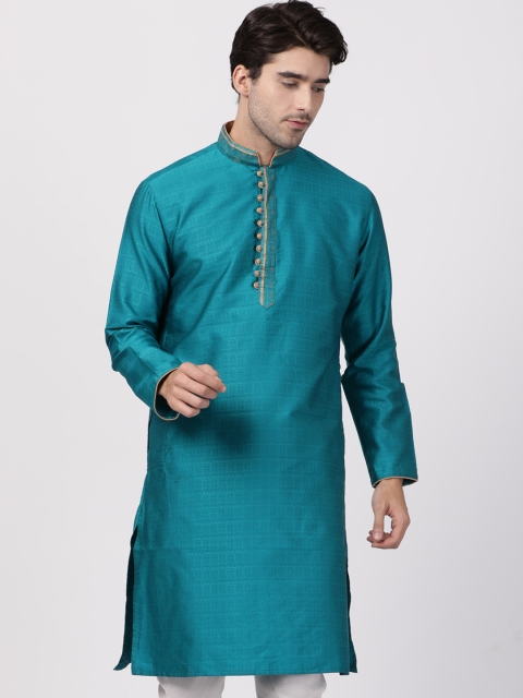 

VASTRAMAY Men Green Woven Design Straight Kurta
