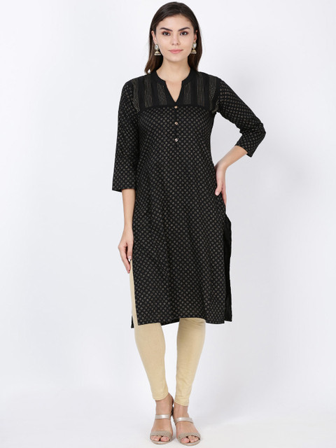 

Soch Women Black & Beige Printed Straight Kurta
