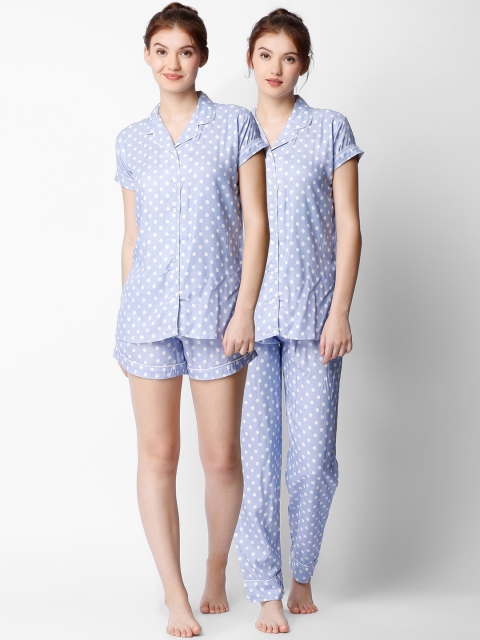 

I like me Women Blue & White Printed 3 Piece Night Suit