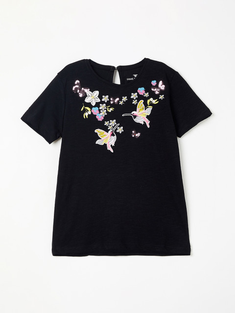 

Fame Forever by Lifestyle Girls Black Embroidered & Sequinned A-Line Top