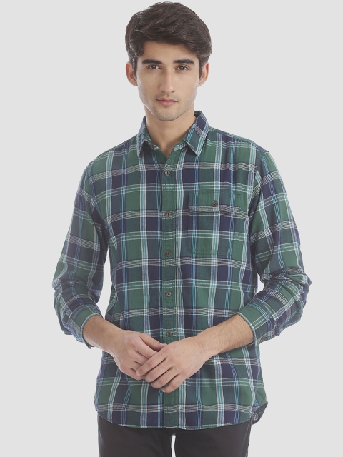 

GAP Men Green & Navy Blue Regular Fit Checked Plaid Flannel Casual Shirt