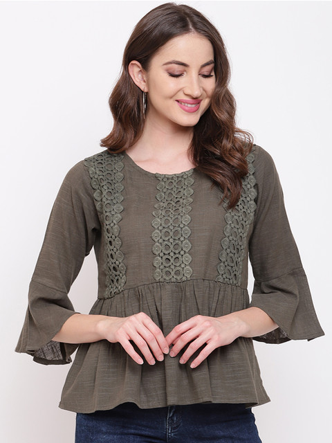 

Mayra Women Olive Green Solid Peplum Top