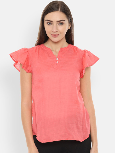 

Van Heusen Woman Peach-Coloured Self Design A-Line Top
