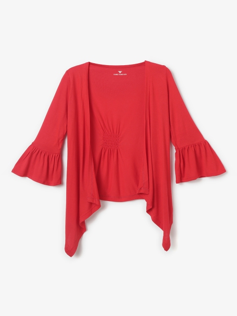 

Fame Forever by Lifestyle Girls Red Solid Open Front Shrug