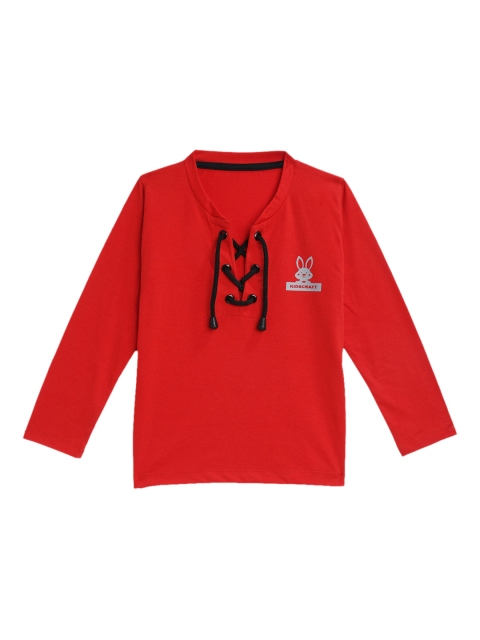 

KIDSCRAFT Boys Red Printed Mandarin Collar T-shirt