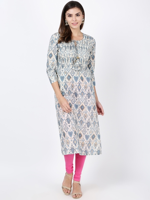 

Soch Women Off-White & Blue Printed A-Line Kurta
