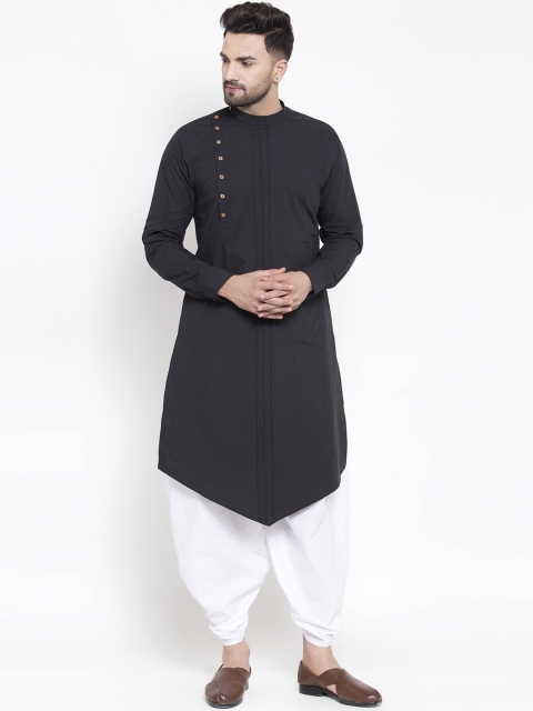 

Zotw Men Black Solid Asymmetric Hemline Straight Kurta