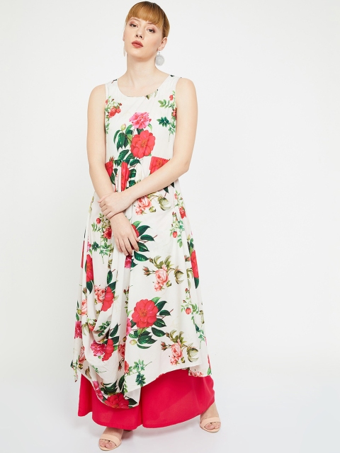 

Melange by Lifestyle Women Off-White & Red Embroidered A-Line Kurta