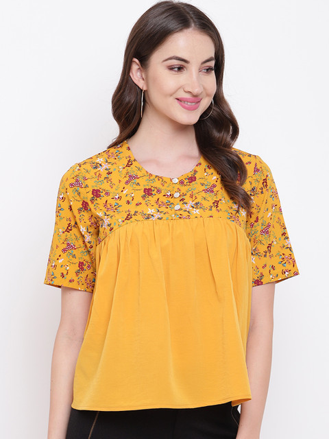 

Mayra Women Mustard Yellow Printed A-Line Top