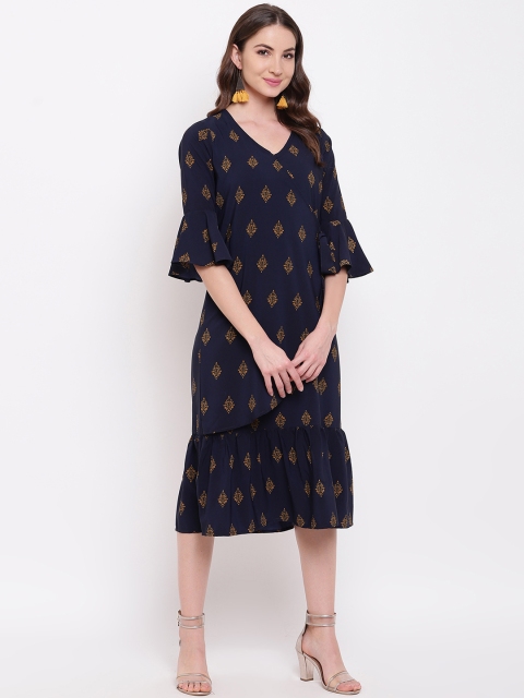 

Mayra Women Navy Blue Printed Wrap Dress