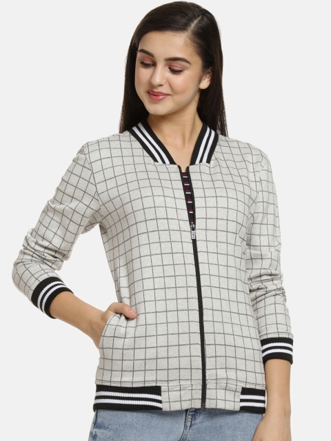 

Campus Sutra Women Grey Checked Windcheater Jacket