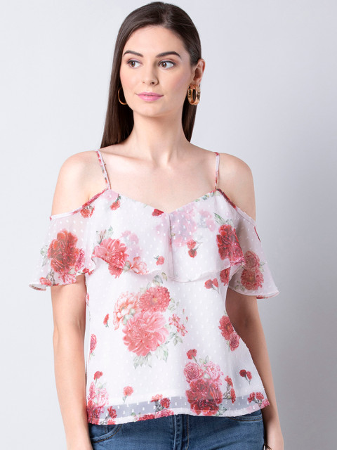 

FabAlley Women White Floral Print A-Line Top