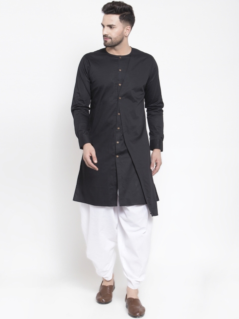 

Zotw Men Black Solid Asymmetric Hemline Straight Kurta