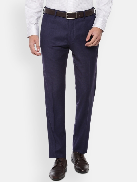 

Van Heusen Men Navy Blue Slim Fit Solid Formal Trousers