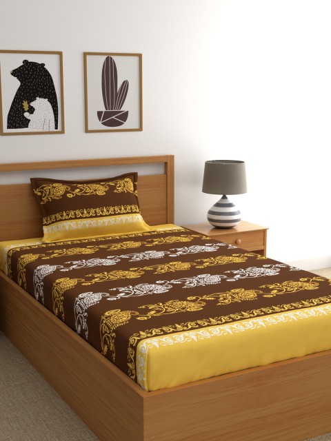 

Home Ecstasy Brown & Yellow Ethnic Motifs 140 TC Cotton 1 Single Bedsheet with 1 Pillow Covers