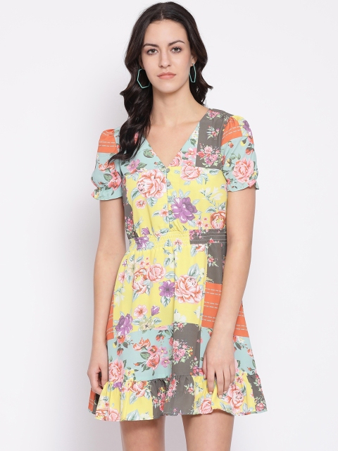 

Oxolloxo Women Yellow Floral Print Blouson Dress
