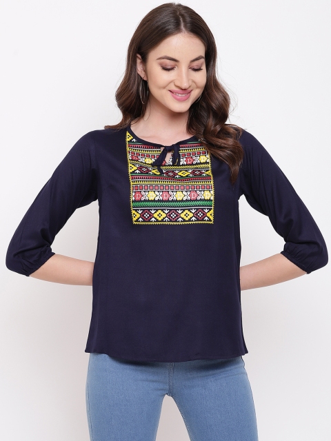 

Mayra Women Blue Printed A-Line Top
