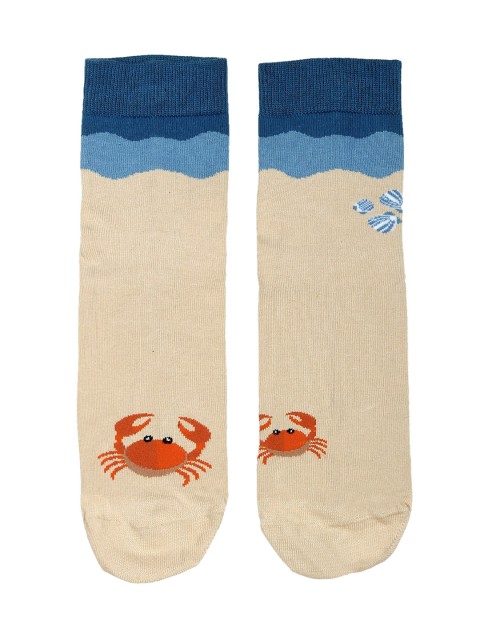 

Soxytoes Oh Crab! Unisex Beige & Blue Patterned Ankle-Length Socks